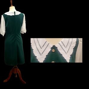 Green Aline Dress with Big White Collar